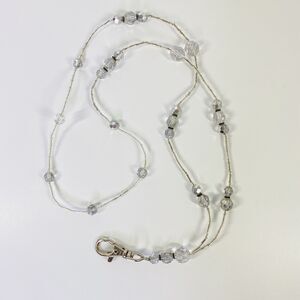 Mixed Beads Badge Name Tag Holder Necklace Clear Sparkle Bling Silver Tone‎
